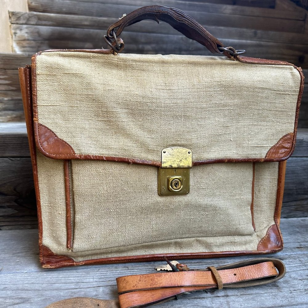 CANVAS AND LEATHER ATTACHE BAG - PRICE DROPPED!